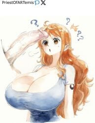 1boy 1girls ai_generated big_breasts big_penis female huge_breasts huge_cock long_hair male nami one_piece orange_hair penis penis_on_face penis_out priestofart simple_background surprised tagme tagme_(artist) tagme_(character) tattoo tattooed_arm upper_body