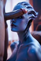 ai_generated alien asari blue_eyes blue_skin freckles liara_t'soni mass_effect penis penis_on_face tagme