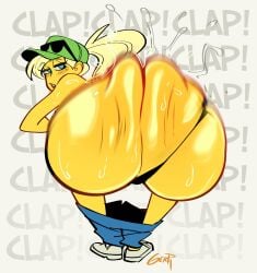 1girls 20th_century_fox 20th_century_studios ass ass_clapping ass_focus big_ass blonde_hair clapping_ass dat_ass dumptruck_ass dumptruck_butt enormous_ass fat_ass female female_only gavin's_mom gerph gigantic_ass green_hat huge_ass human large_ass looking_back massive_ass mostly_nude panties pants_down shoes sweat sweating the_simpsons thick_ass thick_thighs wide_hips yellow_skin