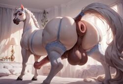 ai_generated animal_genitalia anus anus_focus ass ass_focus asshole bed bedroom_eyes big_ass big_balls big_butt blonde_hair blue_eyes blush curtains dark_balls equine equine_anus equine_balls equine_genitalia equine_penis equine_tail erect_penis erection eyeliner femboy feral feral_only feral_with_lipstick flared_penis furry garter_straps horse horse_anus horse_ears horse_penis horse_tail horseballs horsecock huge_ass huge_balls huge_butt in_bed lamp lingerie lingerie_on_feral lipstick looking_at_viewer makeup male mane mascara pillows plant ponut presenting presenting_anus presenting_ass presenting_balls presenting_hindquarters puffy_anus round_ass round_butt skindentation solo stockings testicles thick_ass trees water white_fur wide_ass wide_hips