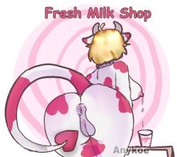 alpha_channel anthro anus anykoe ass big_butt blonde_hair bodily_fluids bovid bovid_horn bovine bovine_horn breast_milking butt_focus collar cow_horn demon female genitals glass_of_milk hair horn hypnosis ipnosa_(dial_liyon) lactating mammal milk mind_control pussy signature simple_background solo spade_tail spiral tail tail_pointing text transparent_background