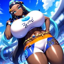 ai_generated big_breasts breasts dark-skinned_female dark_skin female_focus female_only game_freak gym_leader huge_breasts large_breasts minmin nessa_(pokemon) nintendo npc_trainer pokemon pokemon_ss solo solo_female solo_focus standing