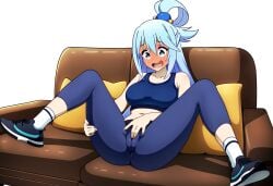 ai_generated aqua_(konosuba) cameltoe fingering_through_clothes masturbating masturbation