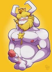 1boy 2017 2d anthro anthro_male anthro_only asgore_dreemurr balls bara blonde_hair blush boss_monster caprine crown erection facial_hair furry furry_male furry_only goat hair horn humanoid humanoid_male humanoid_only long_ears long_horns male male_only mammal mammal_humanoid masturbation nipples penis snappygrey solo undertale undertale_(series) vein veiny_penis video_games