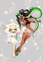 2girls dark-skinned_female dark_skin inkling inkling_girl koharuno2 marina_(splatoon) marina_ida octoling octoling_girl off_the_hook_(splatoon) pearl_(splatoon) pearl_houzuki see-through_clothing splatoon splatoon_(series) splatoon_2 tagme tentacle_hair