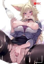 2024 ahri alun animal_ears big_breasts blonde_female blonde_hair blue_eyes breasts breasts_out camera camera_view cum cum_on_body fox_ears heavy_breathing hi_res k/da_ahri k/da_series kemonomimi lactating lactation league_of_legends legs_apart light-skinned_female light_skin masturbating masturbation milking milking_machine nipples no_bra no_panties nude nude_female open_mouth orgasm orgasm_face pantyhose recording riot_games simple_background spread_legs tagme torn_clothes torn_clothing torn_pantyhose