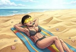 1girls abs ai_generated arms_behind_head bare_arms bare_legs bare_shoulders bare_thighs beach big_breasts bikini bikini_bottom bikini_top black_hair breasts busty busty_female carmen_sandiego_(2019) carmen_sandiego_(franchise) cleavage exposed_shoulders female female_focus female_only femsub glasses glowing glowing_eyes glowing_yellow_eyes hypnosis hypnotized_female julia_argent julia_argent_(carmen_sandiego) large_boobs large_breasts mind_control muscular muscular_abs muscular_arms muscular_female ocean outdoors outside sand seashells short_hair solo solo_female solo_focus thighs tinted_eyewear visor visor_(eyewear) visor_glasses yellow_eyes zupern0va_(manipper)