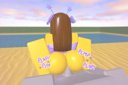 1boy 1boy1girl 1girls 3d anal anal_sex beach_background blocky_body bloxzrd brown_hair different_angle female purple_bikini roblox roblox_avatar robloxian shiny_butt tagme text yellow_body yellow_skin