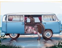 absurd_res anal anthro beach felid gay hi_res hippy huge_filesize lagomorph leporid male male/male mammal medium_truck pantherine pawprincess rabbit snow_leopard truck_(vehicle) van vehicle volkswagen volkswagen_microbus