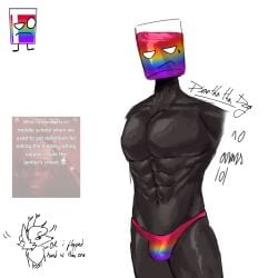 1boy 1male abs black_body buff color colored cup_of_rainbow_(object_kerfuffle) diantha_tha_dog english english_text gay gay_cup i_dont_know_what_else_to_tag_help male male_only meme_in_the_background muscular muscular_male object_head object_kerfuffle object_shows rainbow_underwear self_upload solo_male sweatdrop text underwear white_background