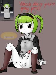 angry_expression angry_face futanari green_hair maid_outfit original_character roblox roblox_avatar robloxian thisisburiburi twintails