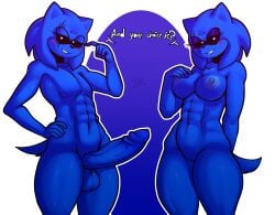 big_balls big_breasts big_penis blue_body blue_nipples blue_penis fanon male muscles muscular_female muscular_male risuu sonic.exe_(series)