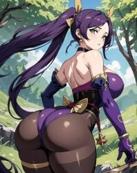 ai_generated ass ass_focus back_view big_ass big_breasts big_butt big_thighs dijiai focus from_behind from_behind_position genshin_impact hourglass_figure looking_at_viewer looking_back mona_(genshin_impact) nsfw round_ass round_butt thick thick_ass thick_butt thick_legs thick_thighs thighs wide_hips