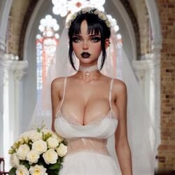 1:1 1girls ai_generated animated big_breasts black_hair black_lipstick bouquet bride church cleavage goth goth_girl heels jenna_ortega large_breasts looking_at_viewer see-through see-through_clothing sgrodolo shorter_than_10_seconds solo tagme the_addams_family video walking wedding wedding_dress wedding_veil wednesday_addams