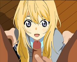 1boy blonde_hair cum facial female long_hair miyazono_kaori miyazono_kawori school_uniform shigatsu_wa_kimi_no_uso