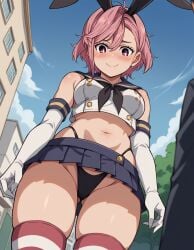 1girls ai_generated aira_shiratori ass_visible_through_thighs civitai cosplay dandadan detached_sleeves female female_focus female_only high_thong microskirt more_at_source nochekaiser881 panchira panchira_(standing) pantyshot pink_hair pleated_skirt shiratori_aira_(dandadan) short_hair short_skirt skindentation skirt tagme thighhighs thong thong_leotard thong_straps thongstraps upskirt viewed_from_below