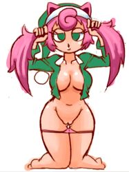 alternate_species animal_ears breasts female humanized humanoid jigglypuff jigglypuff_girl looking_at_viewer minus8 nintendo panties panties_down pokemon pokemon_(species) simple_background solo underwear white_background