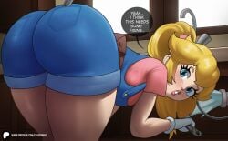 1girls ass blonde_hair blue_eyes breasts echosaber english_text fat_ass fat_breasts female huge_ass large_breasts light-skinned_female light_skin long_hair mario_(series) nintendo plumber princess_peach thick_thighs