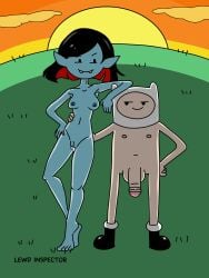 1boy 1girls adventure_time barefoot barefoot_on_grass black_hair blue_skin breasts feet finn_the_human marceline_abadeer nude nude_female nude_male outdoor_nudity outdoors vagina