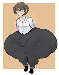 ass big_ass big_butt big_penis black_eyes brown_hair casual_clothes digital_drawing_(artwork) femboy glasses huge_ass huge_butt huge_thighs naoto_hachioji_(senpai) please_don't_bully_me,_nagatoro solo thick_ass thick_penis thick_thighs zivartx