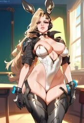 2d ai_generated bunny_(the_first_descendant) female_focus female_only helmet leotard medium_breasts solo solo_female solo_focus standing tagme the_first_descendant thighhighs ultimate_bunny