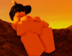 1girls 3d areolae big_breasts breasts brown_hair female female_only girl hat kezzi_rr34 minstlu minstlu_oc nipples nude pale_skin request roblox roblox_avatar robloxian short_hair solo sunset tagme