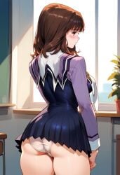 2d ai_generated back_view breasts brown_hair female female_focus female_only i&quot;s indoors panties school_uniform skirt solo solo_female solo_focus tagme white_panties yoshizuki_iori