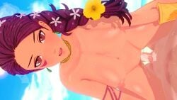 1boy 1girls 3d cowgirl_position cum cum_inside female female_focus fire_emblem fire_emblem:_three_houses fire_emblem_heroes flower hair_flower interracial male nintendo nude petra_macneary petra_macneary_(summer) pov river_rock sex solo_focus straight