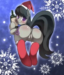 2013 alcohol anus ass beverage black_hair blush christmas cutie_mark earth_pony equine female feral food freedomthai friendship_is_magic fur grey_fur hair happy hat hi_res holidays horse mammal my_little_pony octavia_(mlp) pony purple_eyes pussy raised_tail santa_hat smile solo wine_bottle