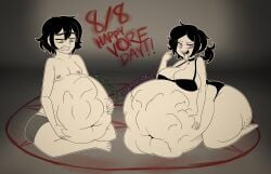 1boy 1girls 2d andrew_graves ashley_graves big_belly black_hair fat_ass female female_pred femboy femboy_pred green_eyes hooligan_freak huge_ass huge_belly huge_breasts male_pred mass_vore multiple_prey pink_eyes the_coffin_of_andy_and_leyley vore vore_belly vore_day