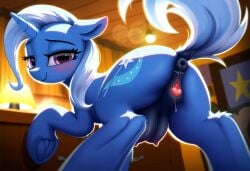 ai_generated animal_genitalia animal_pussy anus ass big_crotchboobs blue_body blue_fur blue_hair crotchboobs crotchboobs_visible_through_thighs cutie_mark dock equid equine equine_genitalia equine_pussy friendship_is_magic fur hair hasbro horn horse my_little_pony pony pussy tail trixie_(mlp) unicorn