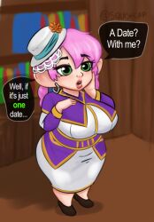 braid clothes comic_panel fat_ass fully_clothed gnome gnome_(warcraft) gnome_female green_eyes huge_breasts pink_hair shortstack squishcap_(artist) thick_thighs