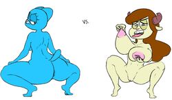 anthro anus areola ass ass_vs_breasts back_boob bald big_breasts black_eyes blue_fur blue_tail breast_lifted_by_nipple breasts brown_hair brown_horn caprine cartoon_network chun-ni collarbone crossover crouching curved_horns eyelashes feline female flat_colors front_view full-length_portrait fur garbledina goat hair half-closed_eyes hand_on_breast holding_breast horn humanoid_hands long_hair looking_aside looking_at_another looking_at_viewer looking_back mammal mature_female medium_breasts miracle_star mother navel nicole_watterson nipple_pull nipples nude open_mouth parent pink_nipples pink_nose pink_pussy pink_tongue portrait pussy raised_tail rear_view short_tail simple_background small_ears spread_legs spreading tan_fur teeth the_amazing_world_of_gumball tiptoes tongue tongue_out toony white_background