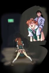 1boy 1girls amondetauro asuka_langley_sohryu bent_over blush kneesocks neon_genesis_evangelion orange_hair partially_clothed pussy ryoji_kaji sex uncensored vaginal_penetration