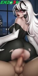 ai_generated bare_legs big_ass carmilla_carmine demon_girl dress dress_lift ends34 female female_only hazbin_hotel long_hair long_legs medium_breasts milf mommy sex shorts skinny