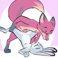 anthro canine closed_eyes disney duo female flat_chest fox interspecies judy_hopps lagomorph male mammal nick_wilde nontoxo_(artist) nude open_mouth penetration penis pussy rabbit sex smile spread_legs spreading straight vaginal_penetration zootopia