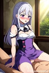 ai_generated cowgirl_position emilia_(re:zero) on_top re:zero_kara_hajimeru_isekai_seikatsu riding riding_penis