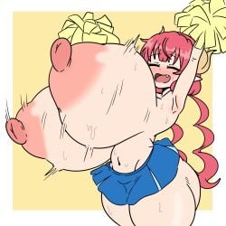 big_breasts bimbo breasts breasts_bigger_than_head cheerleader closed_eyes colored cute_fang erect_nipples gigantic_breasts gigantic_thighs huge_ass huge_breasts huge_nipples hyper_breasts ilulu ilulu_(dragon_maid) ilulu_(maidragon) inakotho kobayashi-san_chi_no_maidragon large_breasts miss_kobayashi's_dragon_maid mole_under_eye nipples pom_poms short_stack shortstack smile thick_hips thick_thighs topless wide_hips