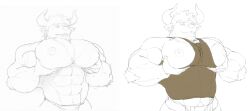 bara big_muscles big_pecs male male_only monochrome muscles muscular nude ripped-saurian shennong solo solo_male tokyo_afterschool_summoners