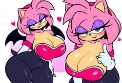 ai_generated amy_rose amy_the_bat cosplay female large_breasts mullon novelai rouge_the_bat rouge_the_bat_(cosplay) seductive sega sonic_(series) sonic_the_hedgehog_(series) thick_thighs wide_hips