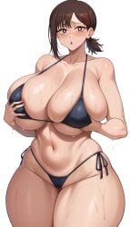 1girls ai_generated ass bikini black_bikini blush breasts brown_eyes brown_hair chainsaw_man curvy facing_viewer female_only gigantic_breasts grabbing_own_breast higashiyama_kobeni kobeni_higashiyama looking_at_viewer self_upload side-tie_bikini solo sweaty swimsuit thick_thighs tits unjobdespiert voluptuous wide_hips