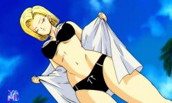 android_18 artist_request bikini blonde_hair dragon_ball female nude panties sex_invitation sexually_suggestive short_hair solo