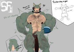 abs absurd_res aged_up anthro arm_hair armpit_hair balls beard beastars big_balls big_pecs big_penis black_body black_fur black_nipples black_penis body_hair canid canine canis chest_hair collar facial_hair flaccid fur genitals growth grumpy hairy_thighs hi_res holding_penis huge_balls huge_cock hyper hyper_balls hyper_genitalia hyper_penis legoshi_(beastars) looking_down male mammal muscular muscular_anthro muscular_arms muscular_male nipples pecs penis pubes scar sharf solo text thick_thighs vein veiny_muscles veiny_penis wolf