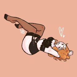 1girl blush cleavage female ginger ginger_hair laying_down lingerie looking_at_viewer medium_hair mob_face orange_hair original original_character salaciouspeachy short_hair stockings tagme