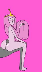 1boy 1girls accurate_art_style adventure_time ass jonesbo50034805 long_hair mob_face nude pink_body pink_hair princess_bubblegum sitting