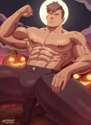 abs all_saints_street bara biceps big_bulge bulge clothing cresxart damao flexing_bicep grey_hair halloween holidays male male_nipples male_only manly mohawk mohawk_(hairstyle) muscular_male nipples pecs tight_clothing tusks vladimir_elliot_kirilenko wan_sheng_jie werewolf