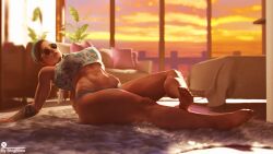 1girls 3d 3d_(artwork) abs alternate_version_available ass belly belly_button bhigbhee breasts brown_hair clothing ellie_(the_last_of_us) ellie_williams feet female female_only fit_female glasses hairband hi_res highres hips legs looking_at_viewer panties round_glasses sitting tattoo the_last_of_us the_last_of_us_2 thick_thighs toes voluptuous watermark