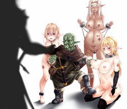 2boys 3girls areolae ass bandage blindfold blonde_hair blush branding breast_grab breasts closed_eyes clothed collar cuffs dildo drooling earring elf femsub goblin goblin_male grin inverted_nipples kneeling lactation large_breasts leash long_hair maledom milk monster multiple_boys multiple_girls navel nipple_chain nipple_piercing nipples nose_ring nude open_mouth piercing pink_eyes pointy_ears pussy pussy_juice pussy_plug saliva scar shaved_pussy short_hair slave small_dom_big_sub smaller_male standing sword tattoo tears teeth thighhighs uncensored weapon white_hair yakou_(4507770)