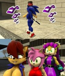 1boy 3d 3girls amy_rose ballin city i_put_the_new_forgis_on_the_jeep looking_ass looking_at_ass mina_mongoose sally_acorn sonic_(series) sonic_the_hedgehog sonic_the_hedgehog_(series) staring_at_ass street theashsfm vamonos_de_fiesta_a_factory