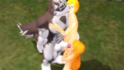 3d anthro anthro_on_human anthro_on_male balls bisexual blonde_hair canine female gay hair horkeukamui human human_on_anthro kissing licking male male_on_anthro malicekira mammal oral penis straight tokyo_afterschool_summoners tongue tongue_out wolf yaoi